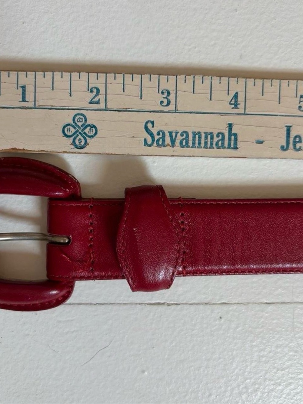 Charter Club Smooth Red Leather Belt with Rounded Buckle
